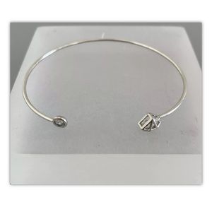 Silver Plated Elegant Modern CZ Open Bangle Bracelet